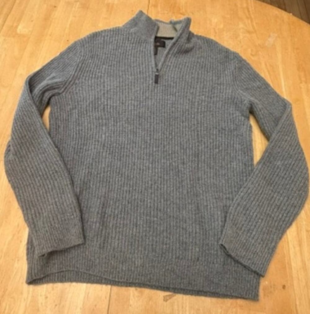 Tasso Elba Wool Blend Mens Gray 3 Quarter Zip Pullover Knit Sweater Size Medium